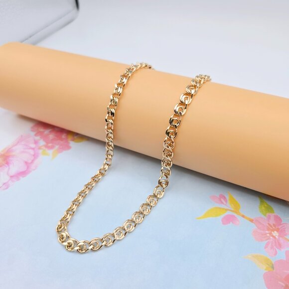 Polished Rose Gold Round Curb Chain Necklace, 19.7 Inch Unisex, XPNL0087 - Picture 2 of 12